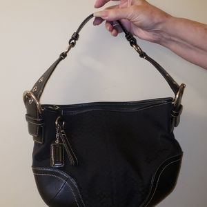 Coach signature jacquard black and leather hobo